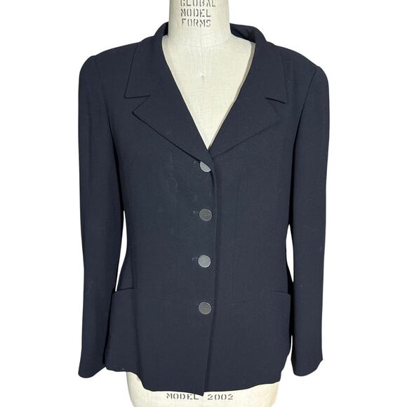 Vintage Chanel Single Breasted Fitted Wool Blazer in Black Size 44 - Picture 1 of 9
